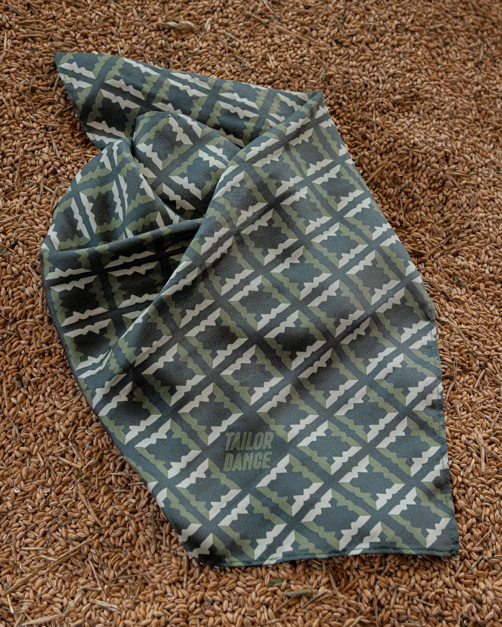 Bandana Seda Estampado Monograma Verde Oscuro - Tailor Dance