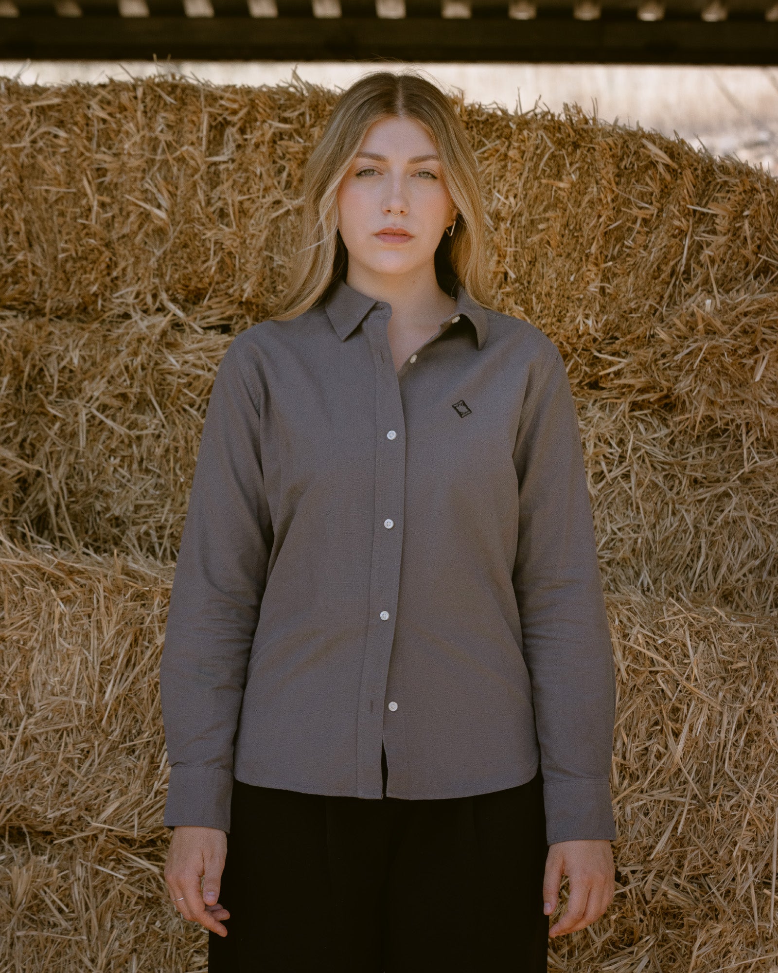 Camisa Oxford Mujer Gris Oscuro - Tailor Dance